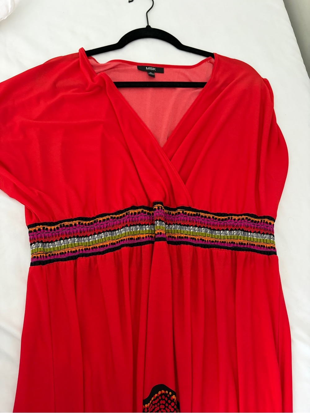 MSK Coral-Red Dress with Black Trim